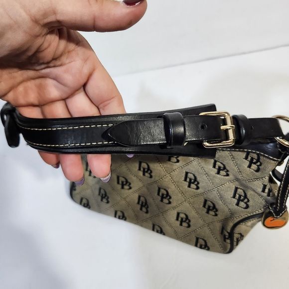 Dooney & Bourke  leather canvas short handle logo DB print black grey denim Y2k - Picture 8 of 14